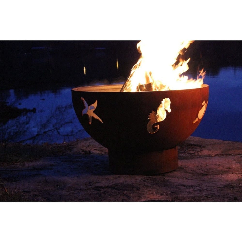 Fire Pit Art Sea Creatures - 36&quot; Handcrafted Carbon Steel Gas Fire At Night