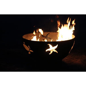 Fire Pit Art Sea Creatures - 36" Handcrafted Carbon Steel Gas Fire Pit Lit Up