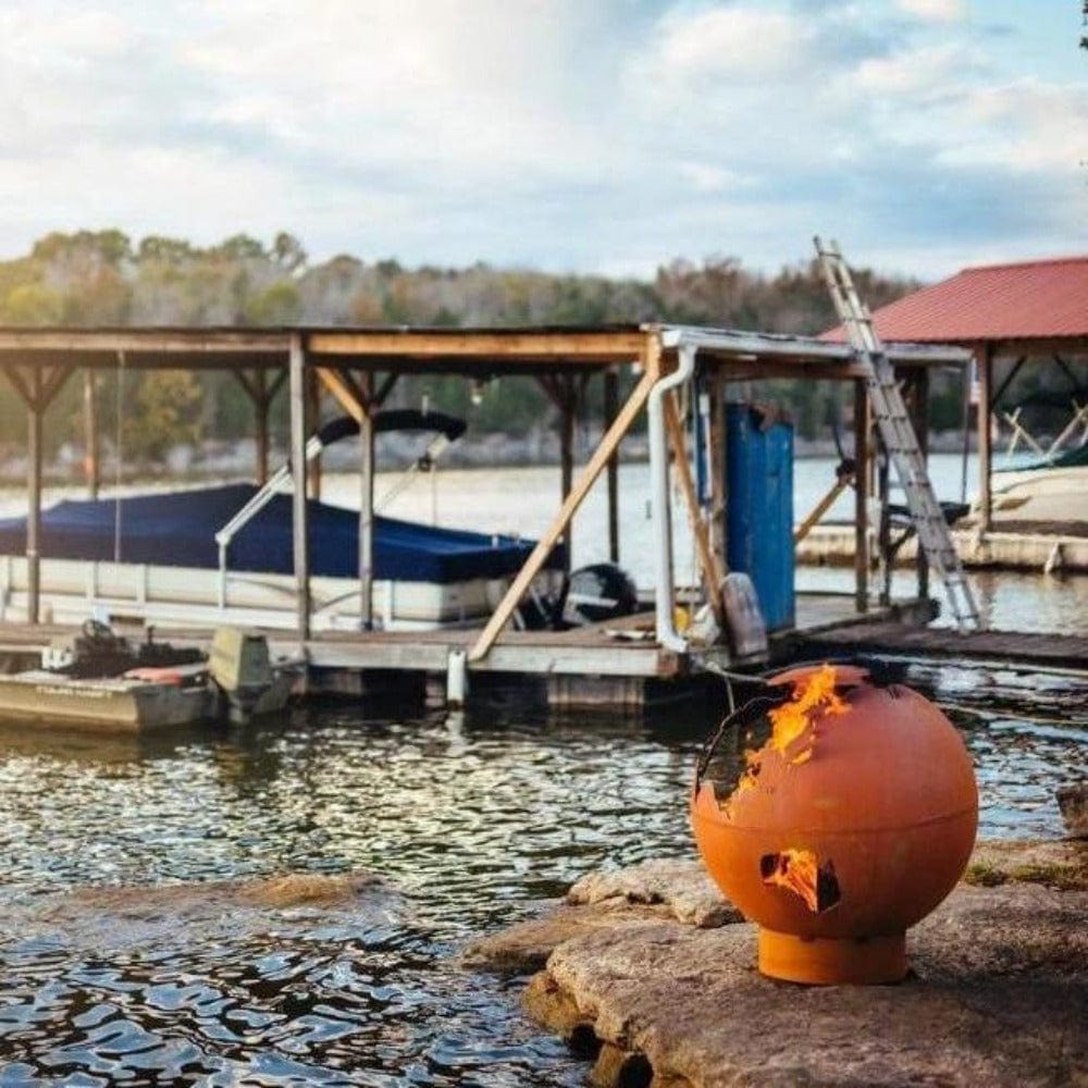 Fire Pit Art Third Rock - 36&quot; Handcrafted Carbon Steel Gas Fire Pit In A Landscape Scenery