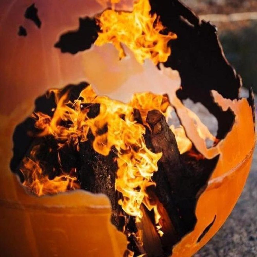 The Inside of Fire Pit Art Third Rock - Globe Shaped 36&quot; Handcrafted Carbon Steel Fire Pit (TR)