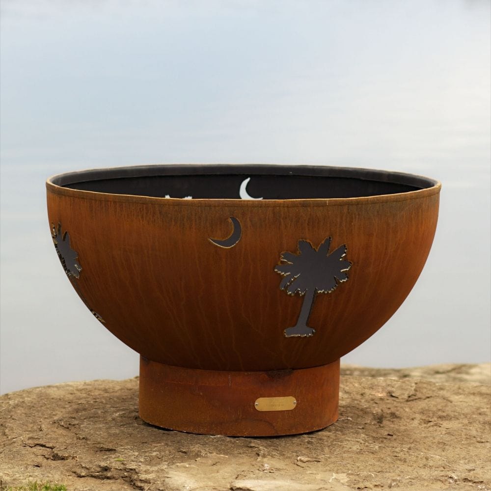 Fire Pit Art Tropical Moon 36-Inch Handcrafted Carbon Steel Gas Fire Pit