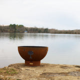 Fire Pit Art Tropical Moon 36-Inch Handcrafted Carbon Steel Gas Fire Pit by the Lake