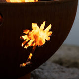 Fire Pit Art Tropical Moon 36-Inch Handcrafted Carbon Steel Gas Fire Pit Palm Cutout with Flame