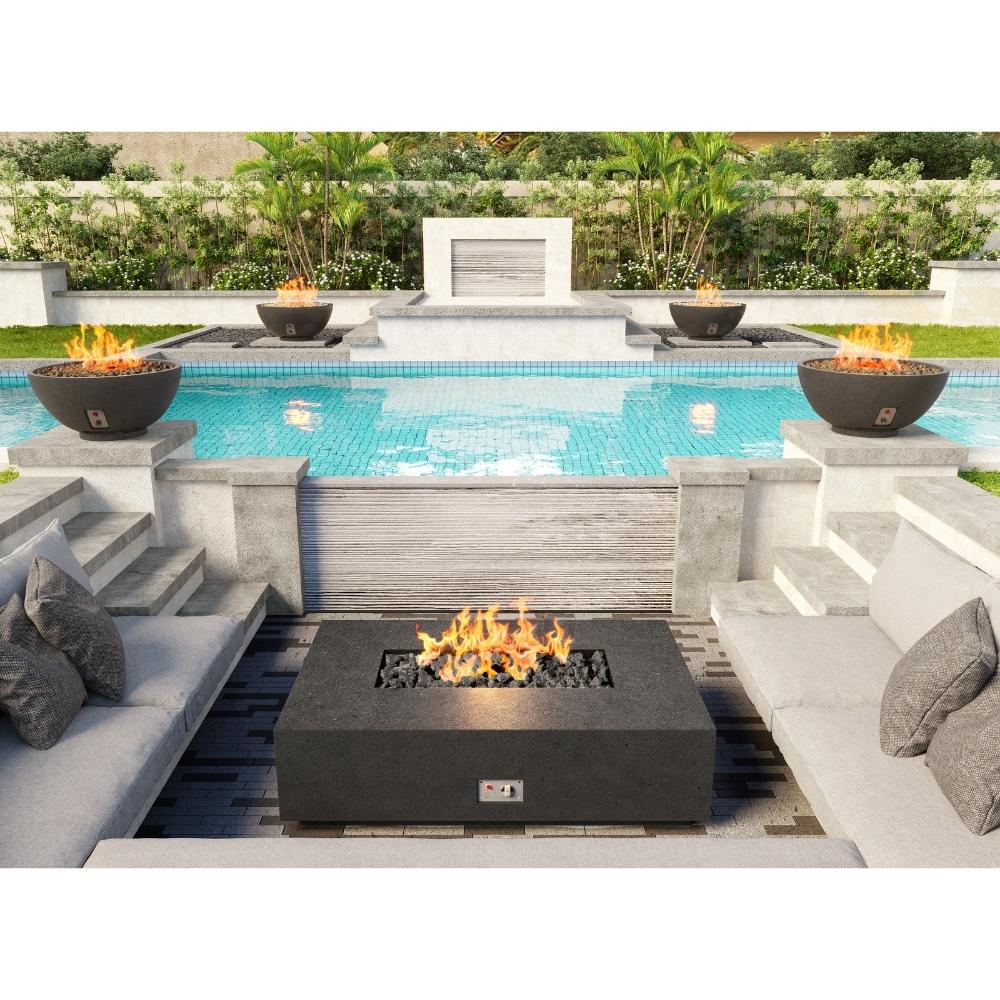 Firegear Sanctuary 30&quot; Round Concrete Gas Fire Bowls by the Swimming Pool
