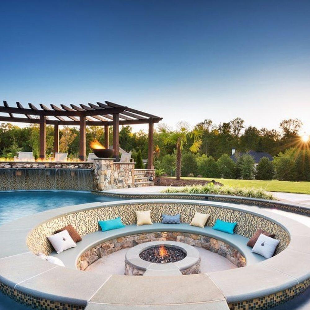 Firegear Sanctuary 30&quot; Round Concrete Gas Fire Bowl in Poolside Patio