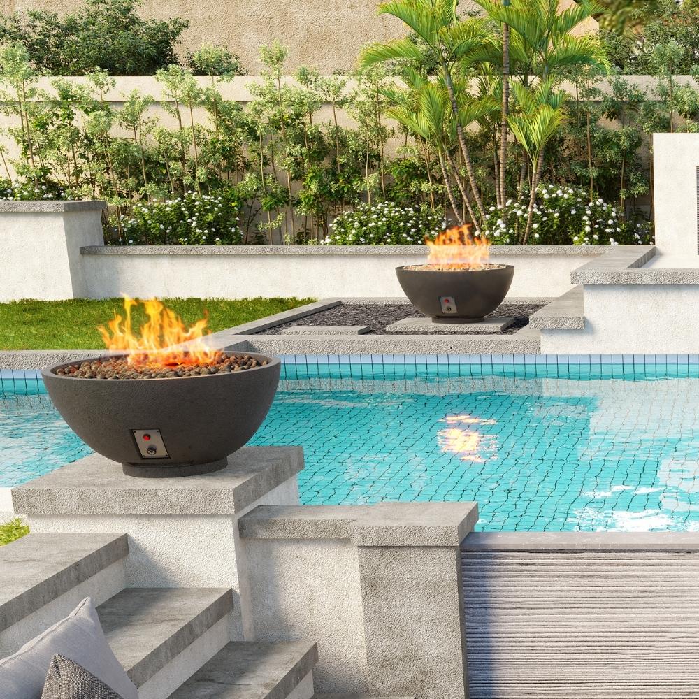 Firegear Sanctuary 30&quot; Round Concrete Gas Fire Bowl in Poolside Patio