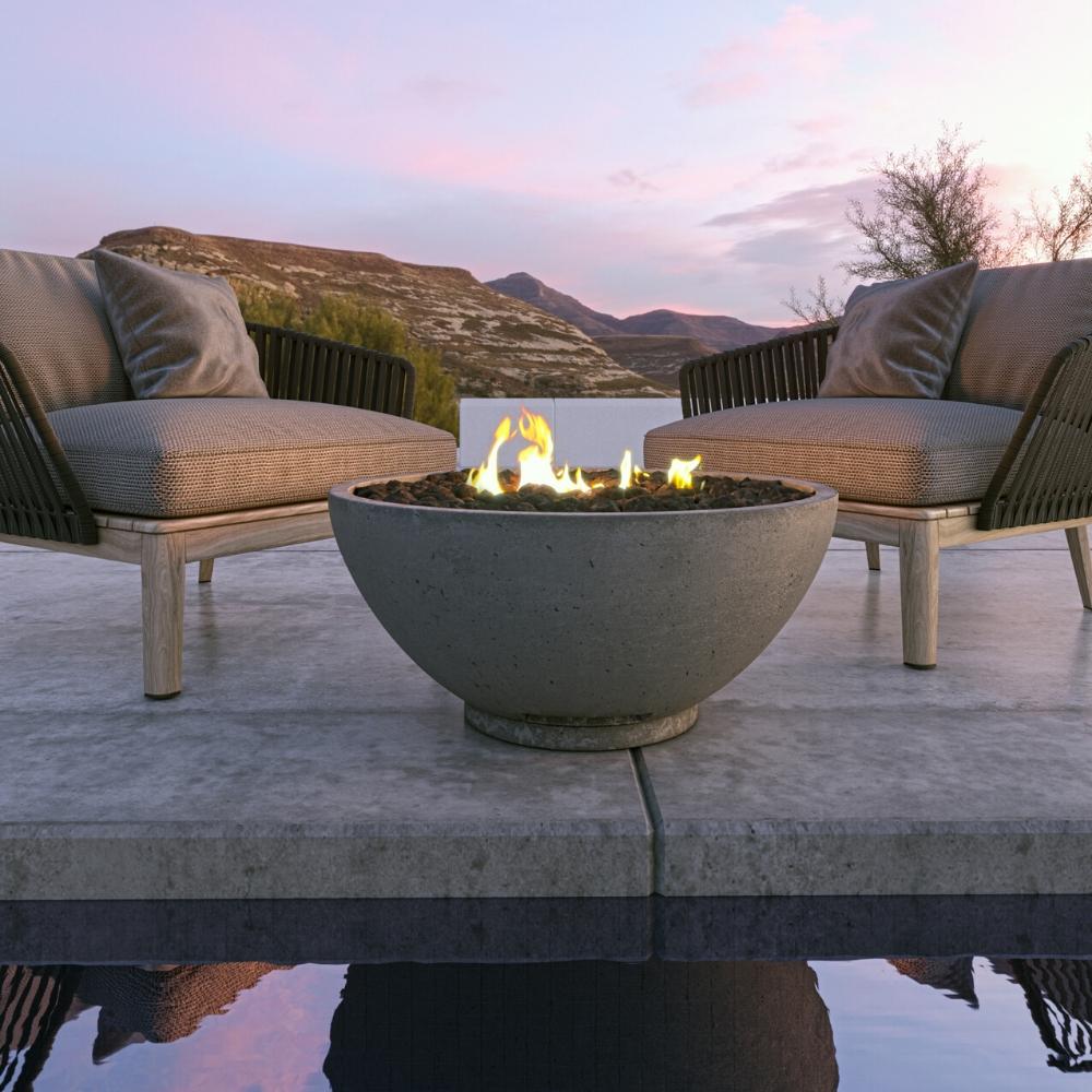 Firegear Sanctuary 30&quot; Round Concrete Gas Fire Bowl in Poolside Patio