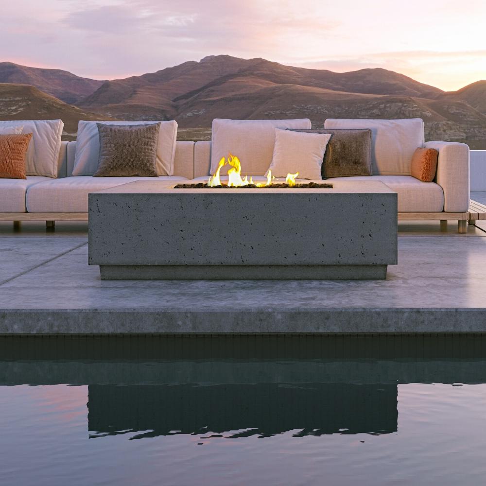 Firegear Sanctuary 56&quot; Rectangular Concrete Gas Fire Pit Table in Outdoor Patio