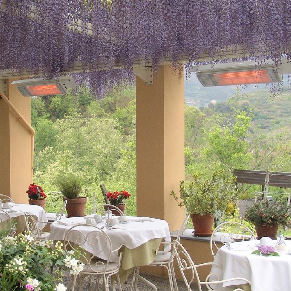 Heatscope Spot 35" White Electric Heaters in Restaurant - angle view