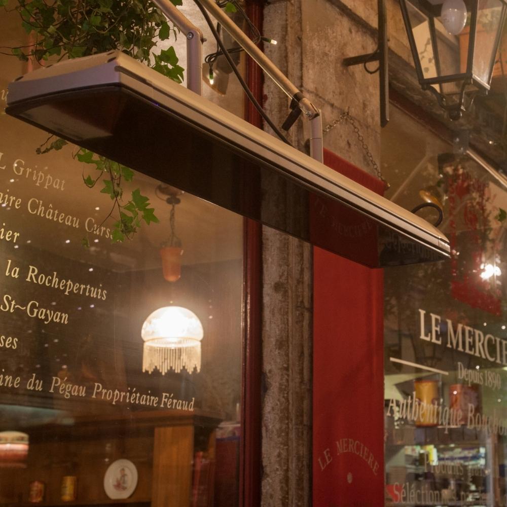 Heatscope Vision 65&quot; Black Electric Heaters in Restaurant Outdoor Dining Area