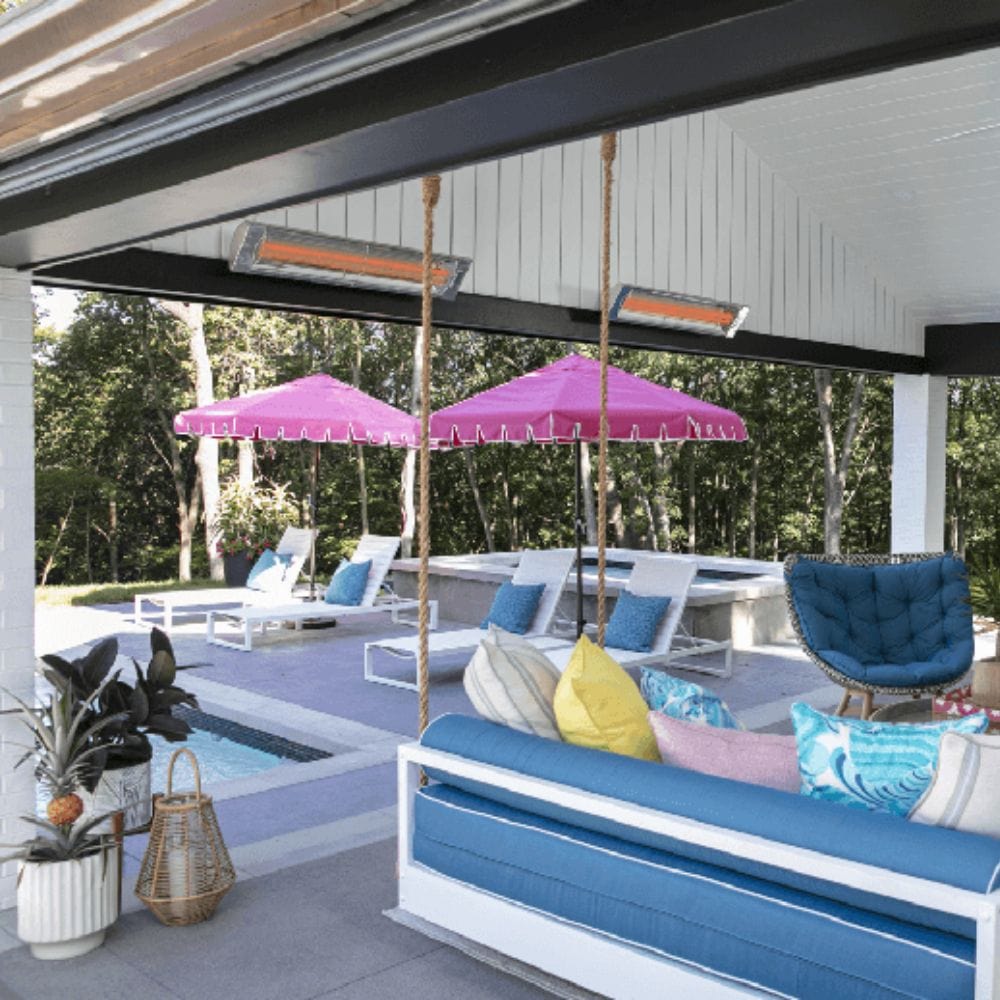 infratech cd electric patio heater wall mounted in an outdoor space - angle view