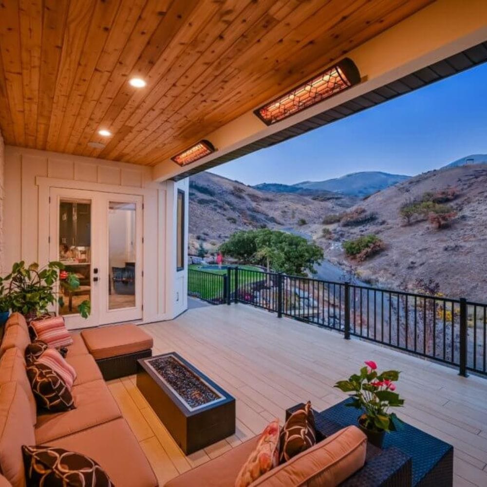 infratech cd electric patio heater wall mounted in terrace - room setting