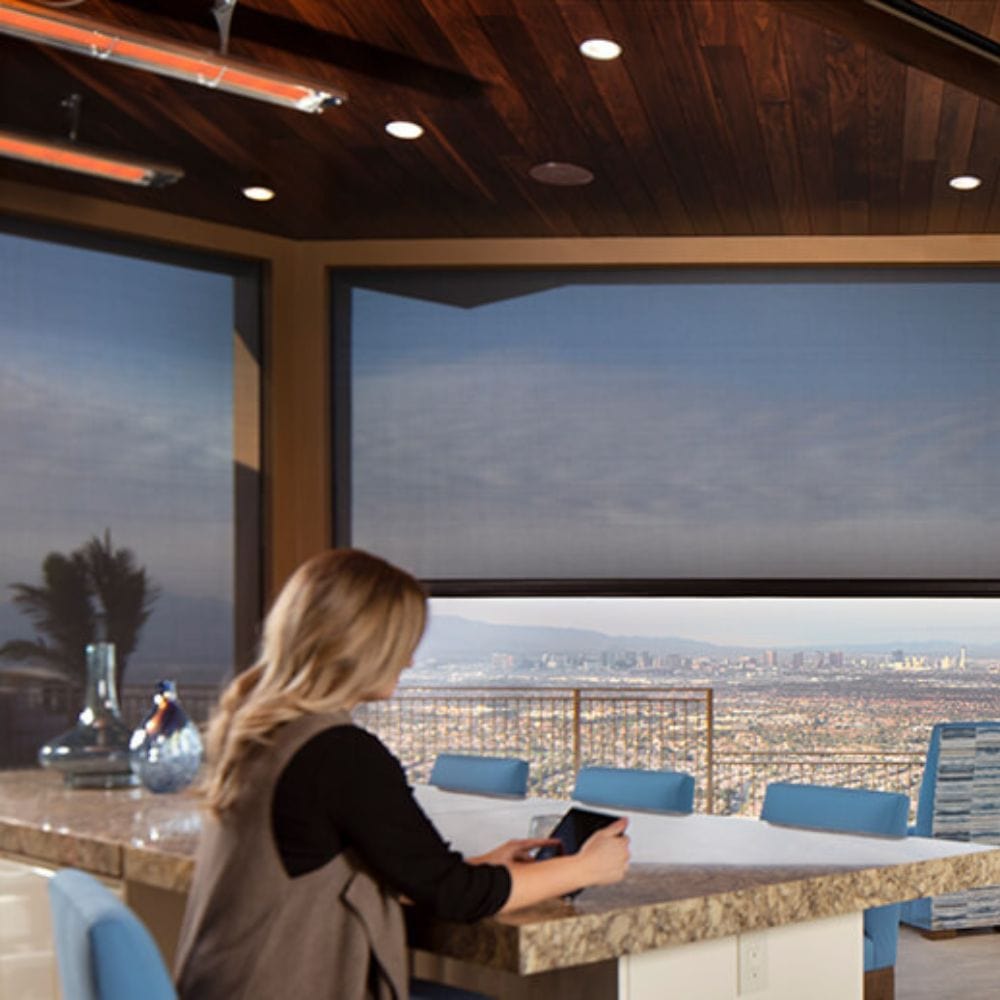 infratech cd electric patio heater ceiling mounted in restaurant - angle view