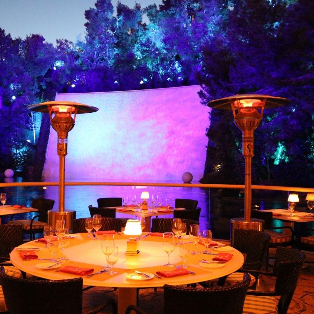 IR Energy evenGLO GA201M2 Portable Propane Heaters in Outdoor Dining Area