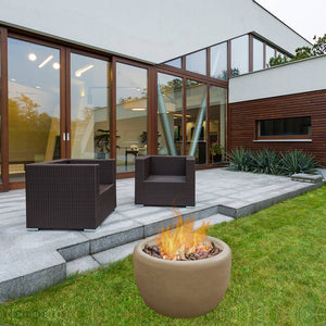 Modern Blaze 27-Inch Round Clamshell Concrete Fire Bowl at a backyard