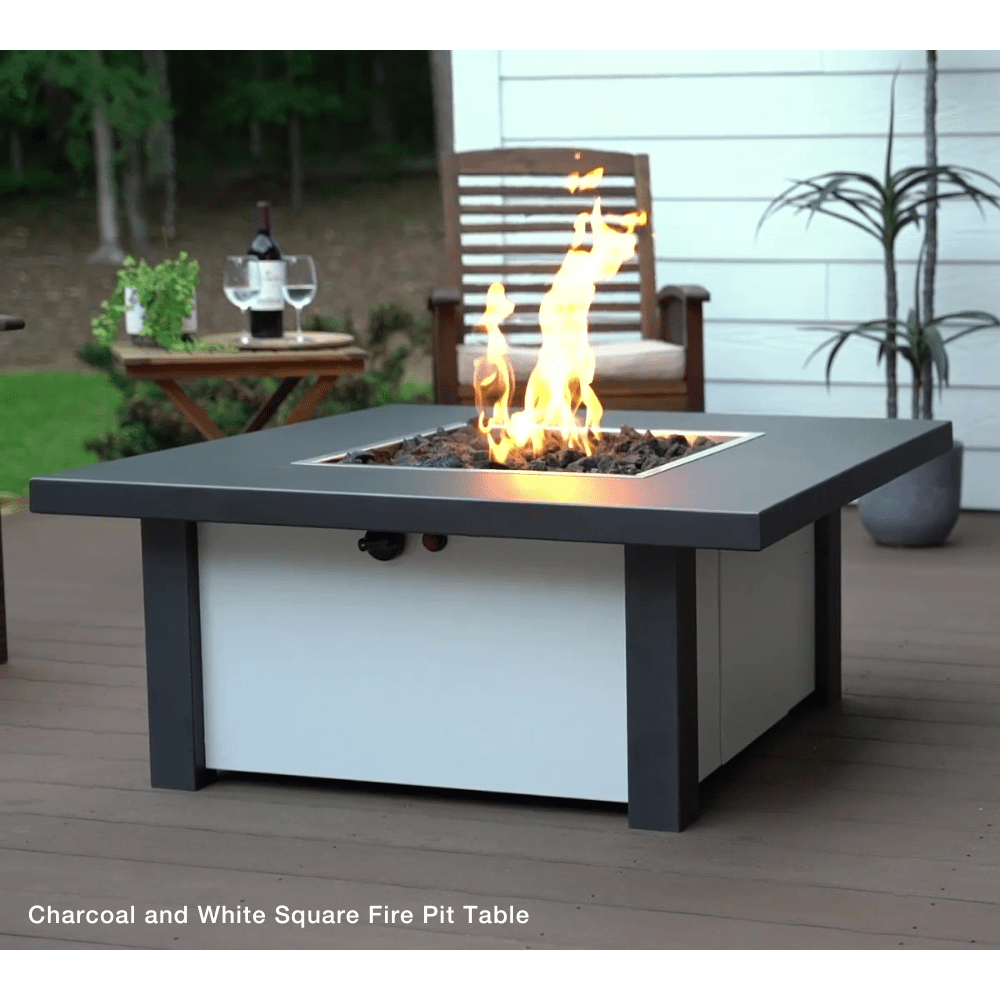 Modern Blaze 36-Inch Square Fire Pit Table on composite deck