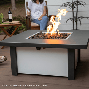 Modern Blaze 36-Inch Square Fire Pit Table in an open air patio setting