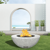 modern blaze round arctic fire bowl with textured surface in a light outdoor setting - close-up view