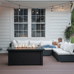 Modern Blaze 54-Inch Linear Fire Pit Table in patio
