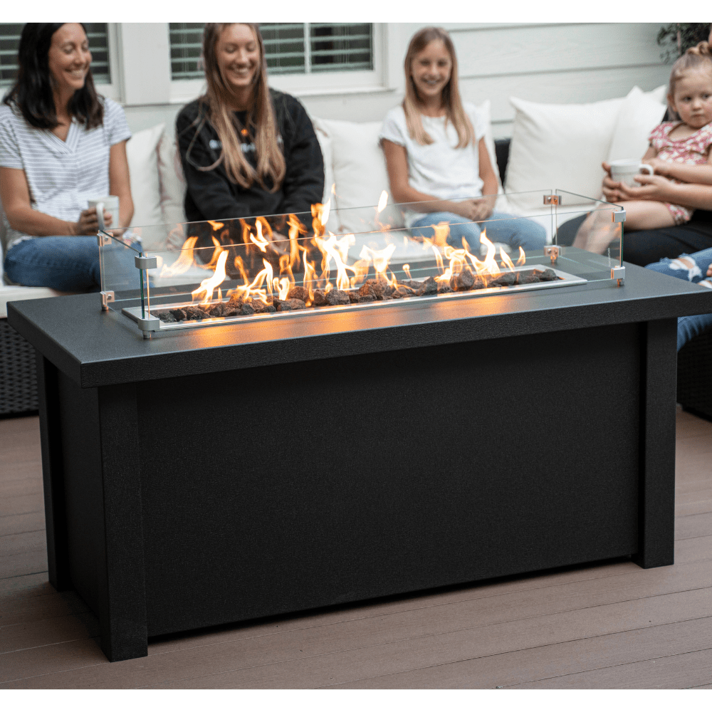 Modern Blaze 54-Inch Linear Fire Pit Table in cozy seating area