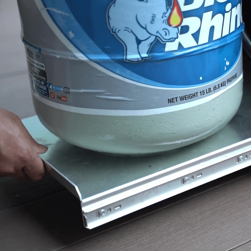 tank slide out tray for fire pit table