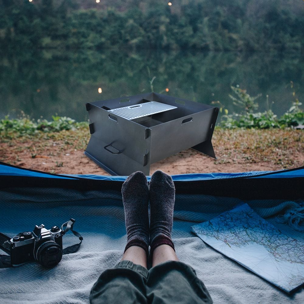 Square Wood Burning Fire Pit Outside Tent