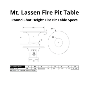 Mt. St. Lassen Fire Pit Table Specs