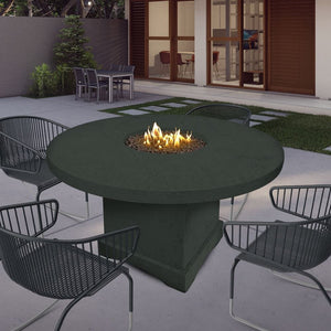 Modern Blaze Mt. Lassen Slate Round Fire Pit Table in a cozy patio setting