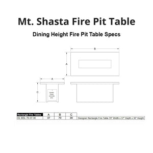 Mt. Shasta Linear Dining Height Fire Pit Table Specs