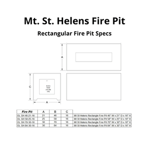 Mt. St. Helen Rectangular Fire Pit Specs