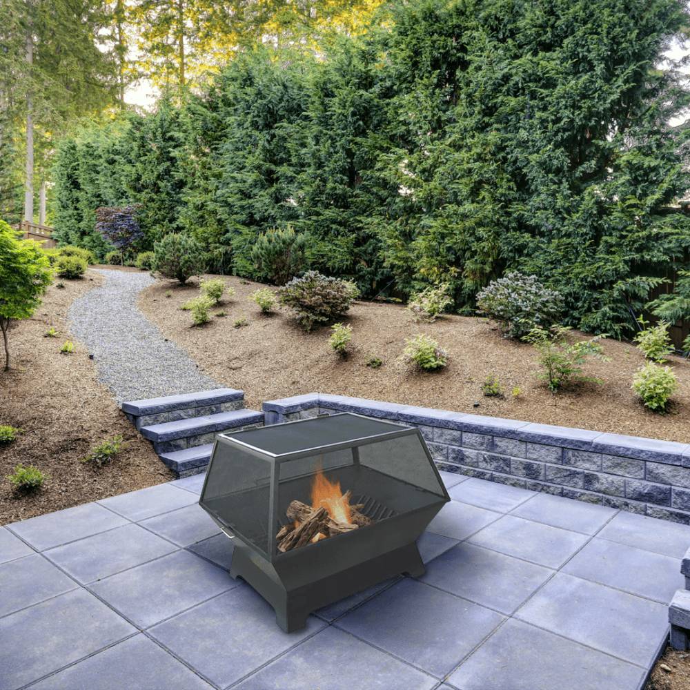 Rectangular wood deals burning fire pit