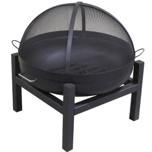 Modern Blaze Round Steel Fire Pit with Four Square Base and Fire Pit Screen