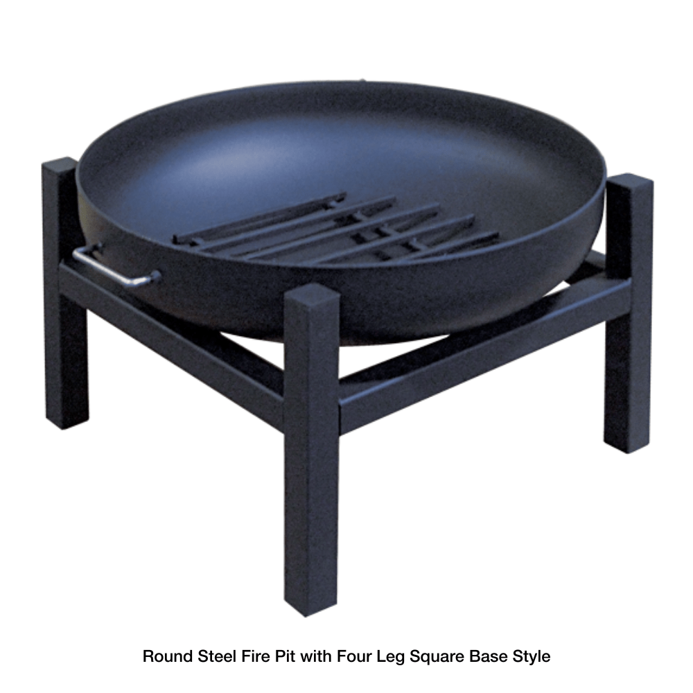 Modern Blaze Round Steel Fire Pit with Four Square Base