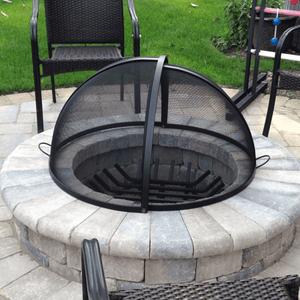 Modern Blaze Round Pivot Steel Screen on Fire Pit in garden