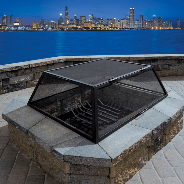 Modern Blaze Square Steel Mesh Screen on Fire Pit