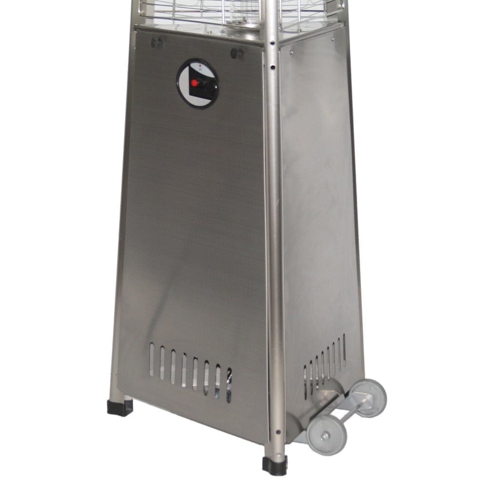 RADtec 93-Inch Stainless Steel Pyramid Propane Patio Heater wheels - close-up view