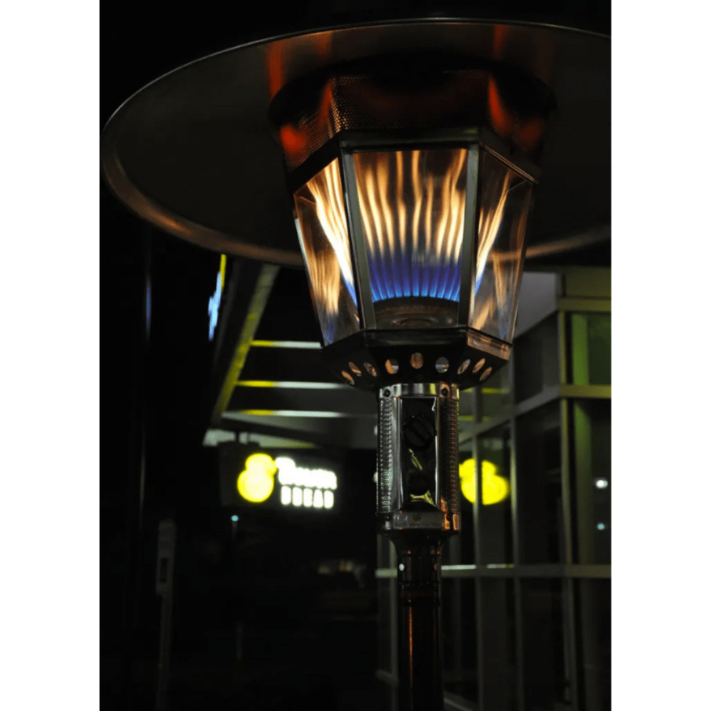 RADtec Allure Real Flame Propane Patio Heater Lighted Up Outdoors