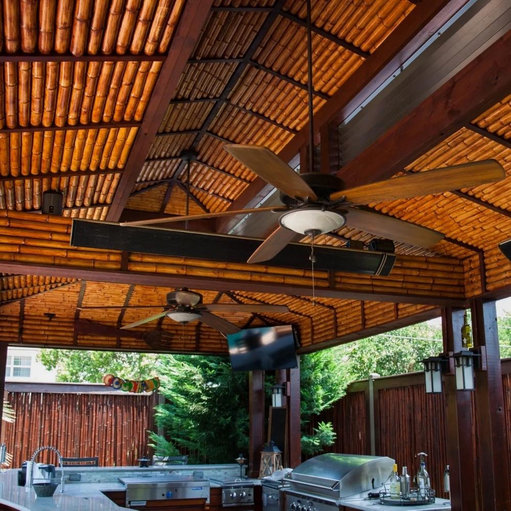 RADtec Design Series 43" 1500W 110V Infrared Electric Heater Installed on a Beam - angle view