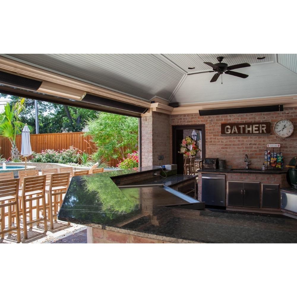 RADtec Design Series 43" 1500W 110V Infrared Electric Heater in an Indoor Patio - angle view
