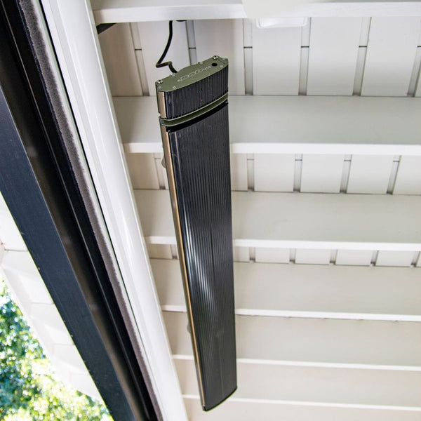 radtec design series infrared electric heater mounted on a beam - side view