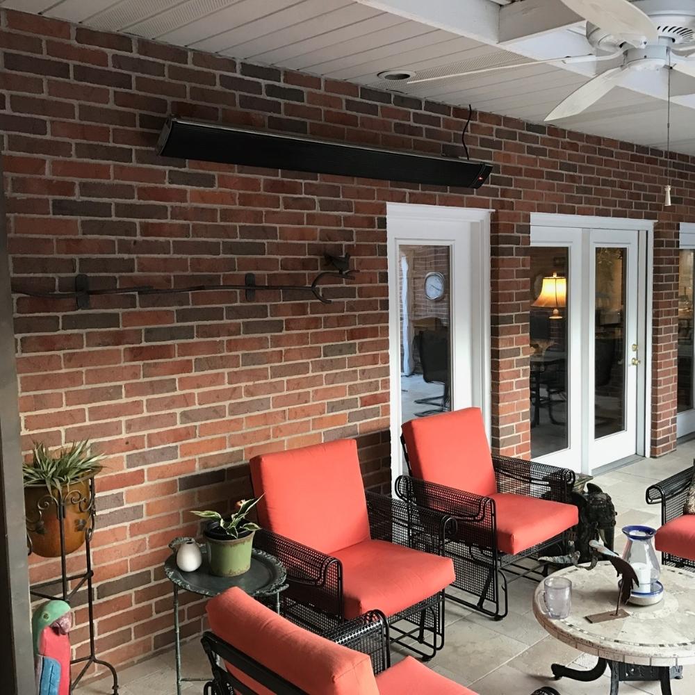 RADtec Design Series 82" 3200W 220V Infrared Electric Heater Installed In a Covered Patio
