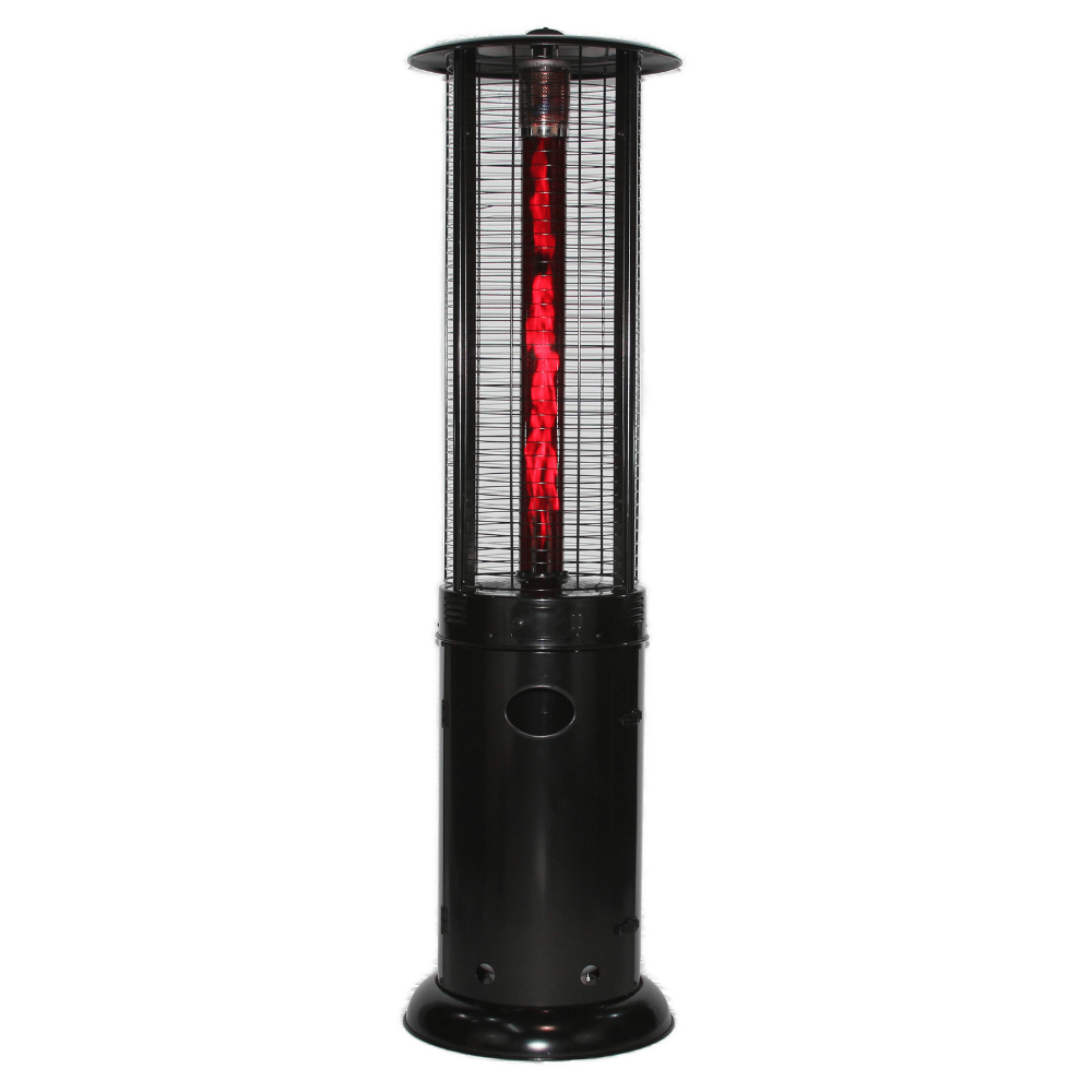 RADtec Ellipse Flame 78-inch Black Propane Patio Heater with ruby glass - room setting