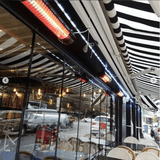 radtec torrid heaters ceiling mounted in outdoor dining area