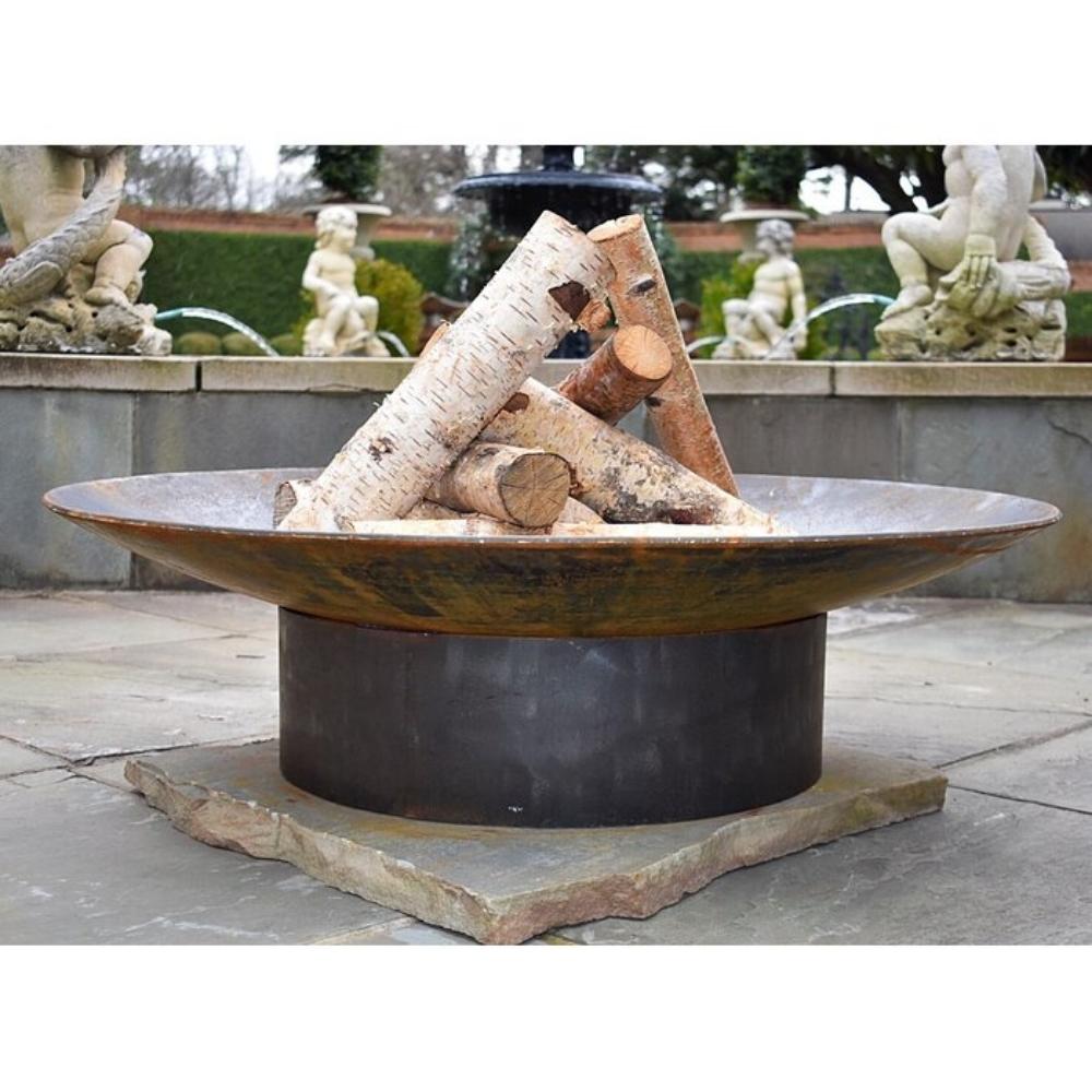 Seasons Fire Pits Concave Round Steel Fire Pit by the Fountain