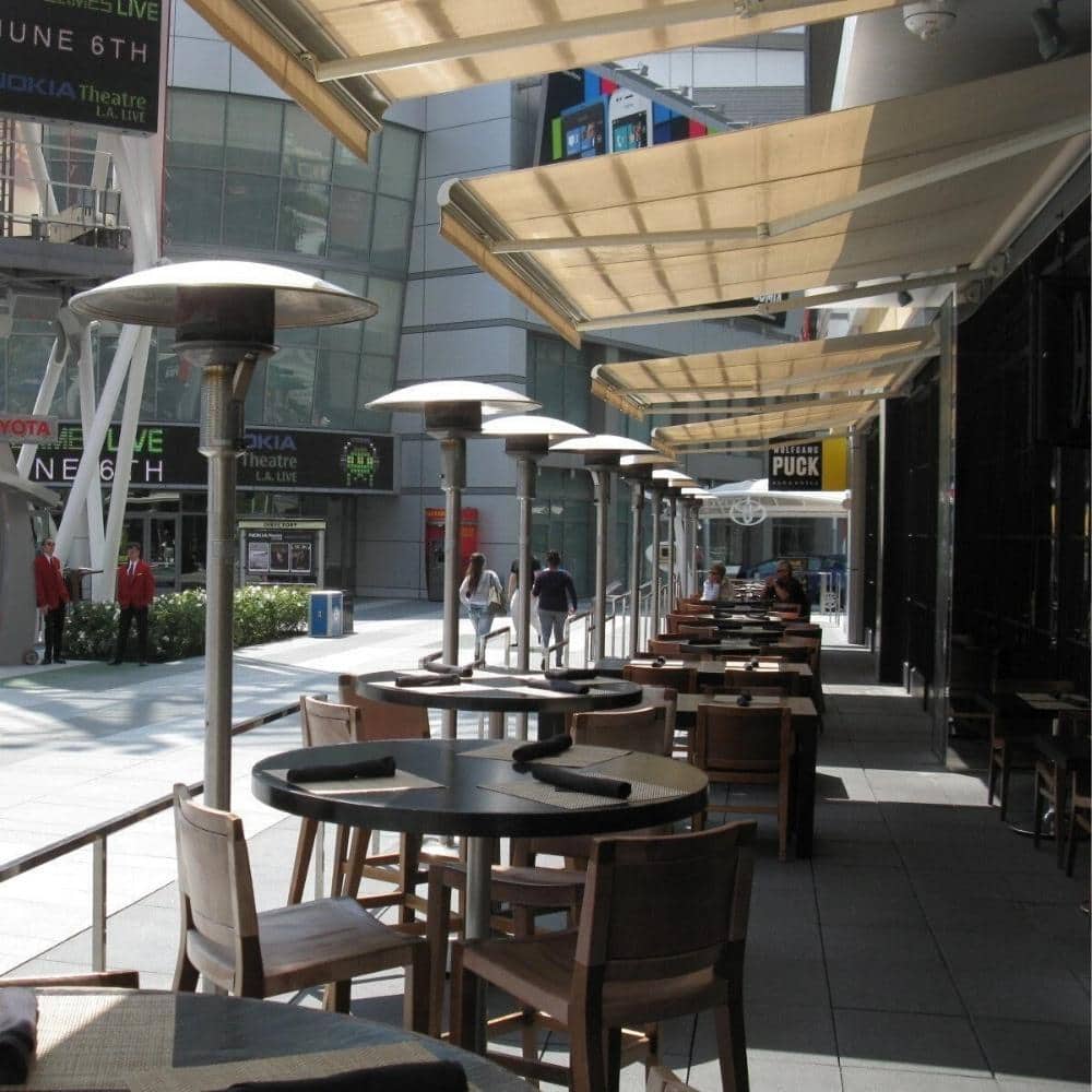 Sunglo A242 Portable Black Natural Gas Heater with Manual Ignition in cafe