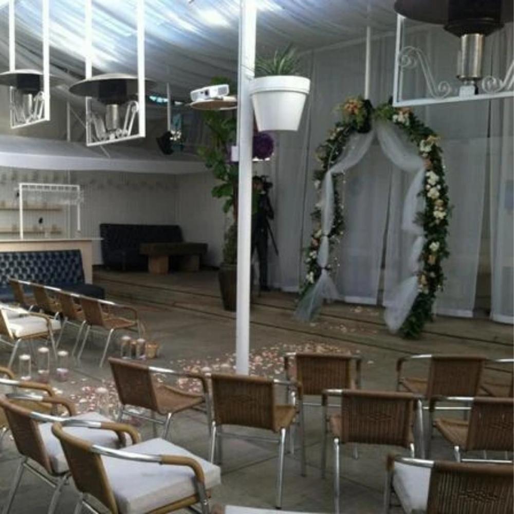 Sunglo Hanging Natural Gas Infrared Heater with Frame in Event Area