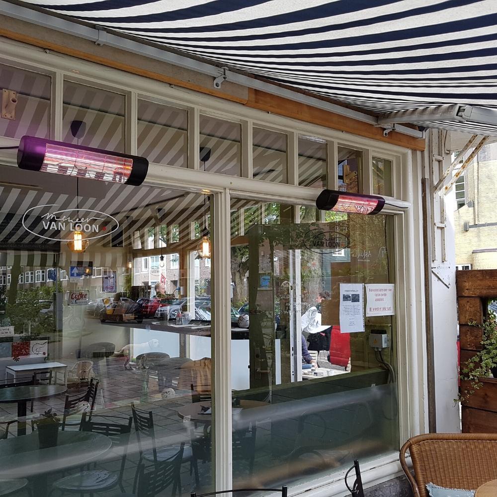 SUNHEAT 19" 1500W 120V Infrared Electric Heaters in Black in Outdoor Dining Area