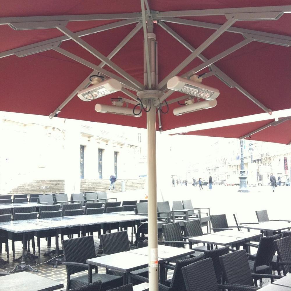 SUNHEAT 19" 1500W 120V Infrared Electric Heaters in White on Umbrella