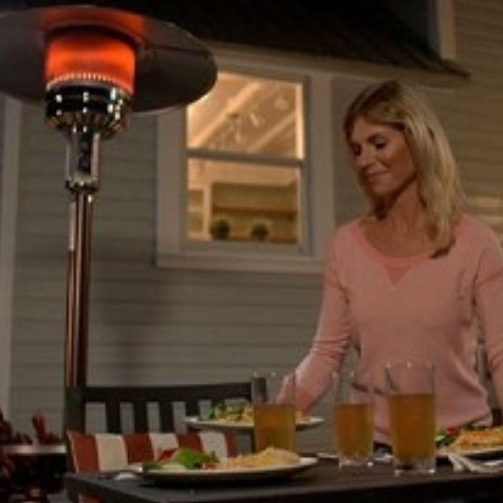 SUNHEAT Round Silver Hammered Portable Propane Patio Heater With Drink Tray