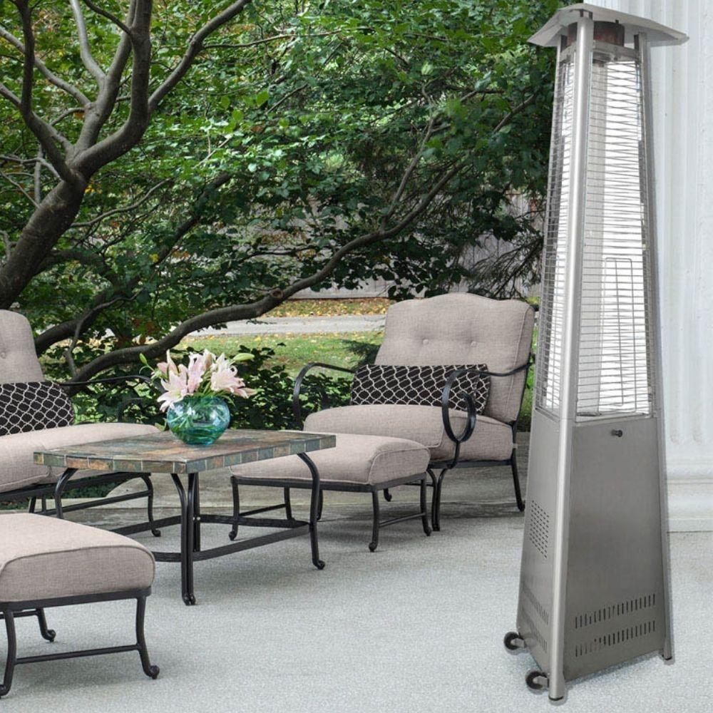 Sunheat Stainless Steel Pyramid Patio Heater in Garden Settin